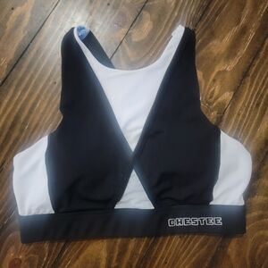 Chestee sports bra, black & white tux design, size S/M